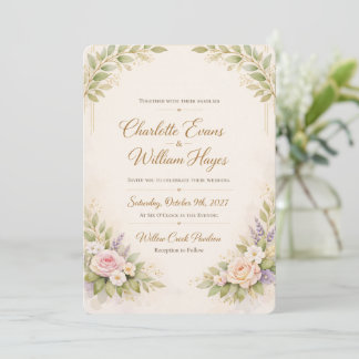 Tarjeta de invitación de boda floral naranja elega