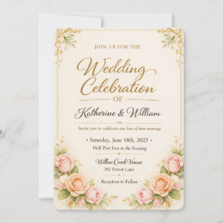 Tarjeta de invitación de boda floral naranja elega