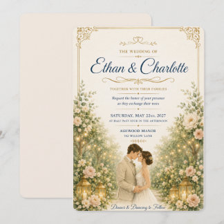 Tarjeta de invitación de boda floral naranja elega