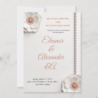 Tarjeta de Invitación de Boda Floral Perla de Oro 