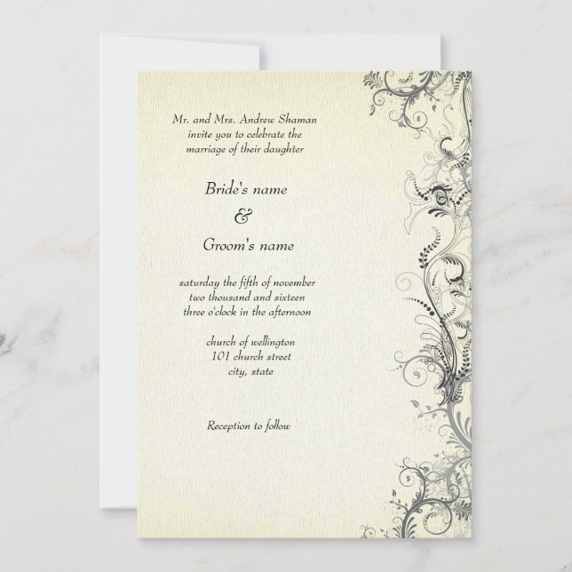 Tarjeta de invitación de boda floral retro (Anverso)