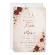 Tarjeta de Invitación de Boda Floral Roja