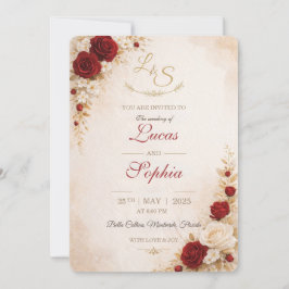 Tarjeta de Invitación de Boda Floral Roja