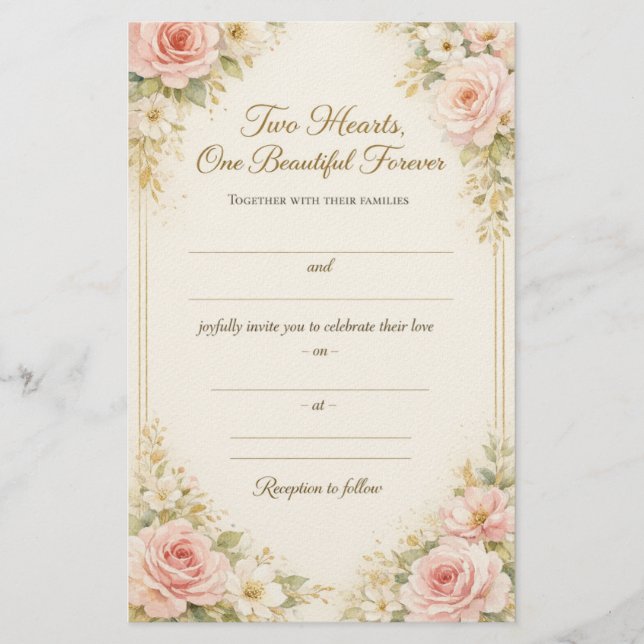 Tarjeta de Invitación de Boda Floral Romántica (Anverso)
