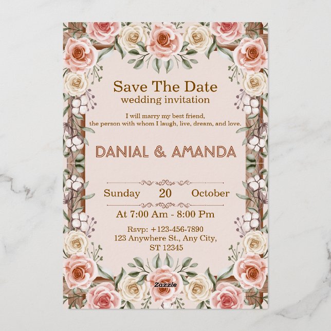 Tarjeta de Invitación de Boda Floral Rosa Editable (Reverso )