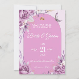 Tarjeta de Invitación de Boda Floral Rosa Elegante