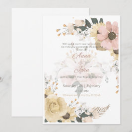 Tarjeta de Invitación de Boda Floral Rosa Elegante
