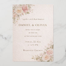 Tarjeta de Invitación de Boda Floral Rosa Elegante