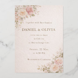 Tarjeta de Invitación de Boda Floral Rosa Elegante