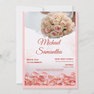 Tarjeta de Invitación de Boda Floral Rosa Elegante