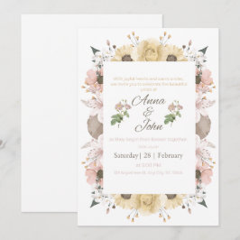 Tarjeta de Invitación de Boda Floral Rosa Elegante