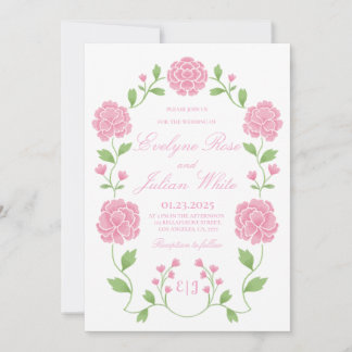 Tarjeta de invitación de boda floral rosa romántic