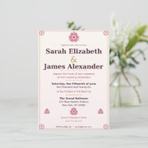 Tarjeta de Invitación de Boda Floral — Rosa y Oro