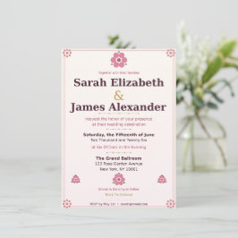 Tarjeta de Invitación de Boda Floral — Rosa y Oro
