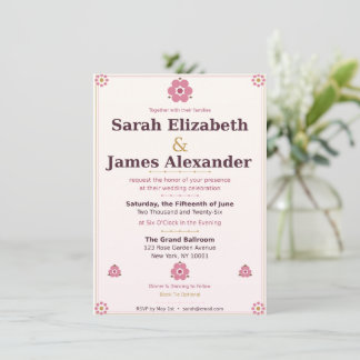 Tarjeta de Invitación de Boda Floral — Rosa y Oro