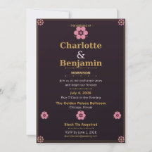 Tarjeta de Invitación de Boda Floral — Rosa y Oro 