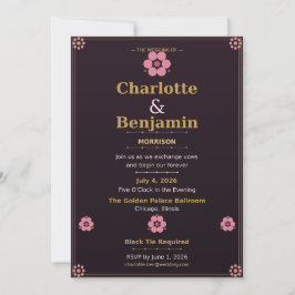 Tarjeta de Invitación de Boda Floral — Rosa y Oro 