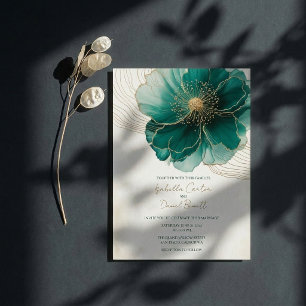 Tarjeta de Invitación de Boda Floral Turquesa con 
