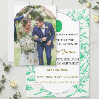 Tarjeta de Invitación de Boda Floral Verde Elegant