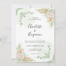 Tarjeta de Invitación de Boda Floral Verde Elegant