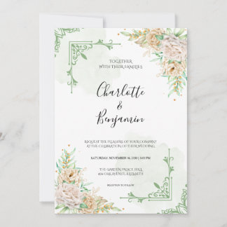 Tarjeta de Invitación de Boda Floral Verde Elegant