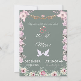 Tarjeta de Invitación de Boda Floral Verde Salvia