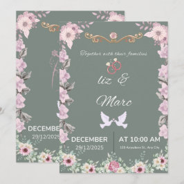 Tarjeta de Invitación de Boda Floral Verde Salvia