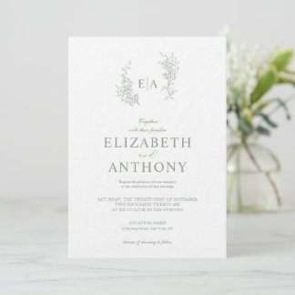 Tarjeta de Invitación de Boda Floral Verde Salvia