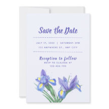 Tarjeta de invitación de boda flores de Iris púrpu