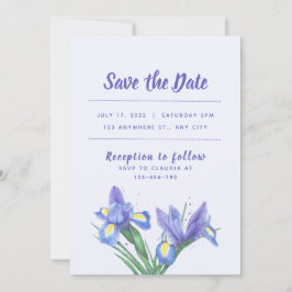 Tarjeta de invitación de boda flores de Iris púrpu