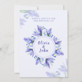 Tarjeta de invitación de boda flores de Iris púrpu