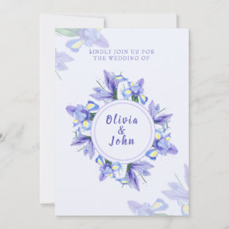 Tarjeta de invitación de boda flores de Iris púrpu