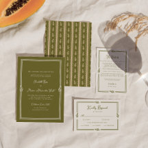 Tarjeta de invitación de boda formal verde oliva