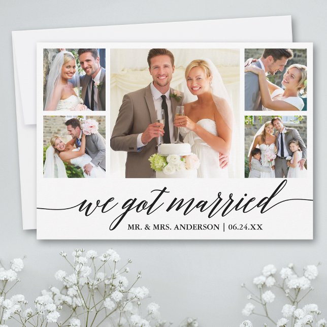 Tarjeta de Invitación de Boda fotográfico Calligra (Customize to add text or more photos to back of card.)