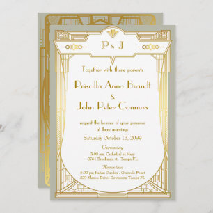 Tarjeta de invitación de boda,Gran Gatsby,gris dor