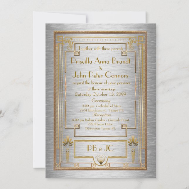 Tarjeta de invitación de boda,Gran Gatsby, metaliz (Anverso)