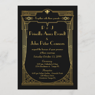 Tarjeta de invitación de boda,Gran Gatsby, negro,