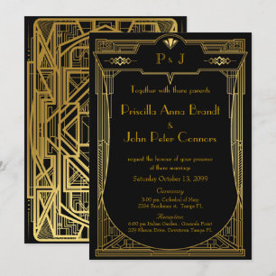 Tarjeta de invitación de boda,Gran Gatsby,negro do