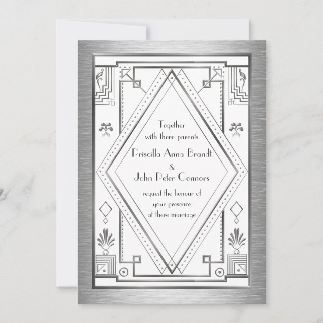 Tarjeta de invitación de boda,Gran Gatsby,plata, b (Anverso)