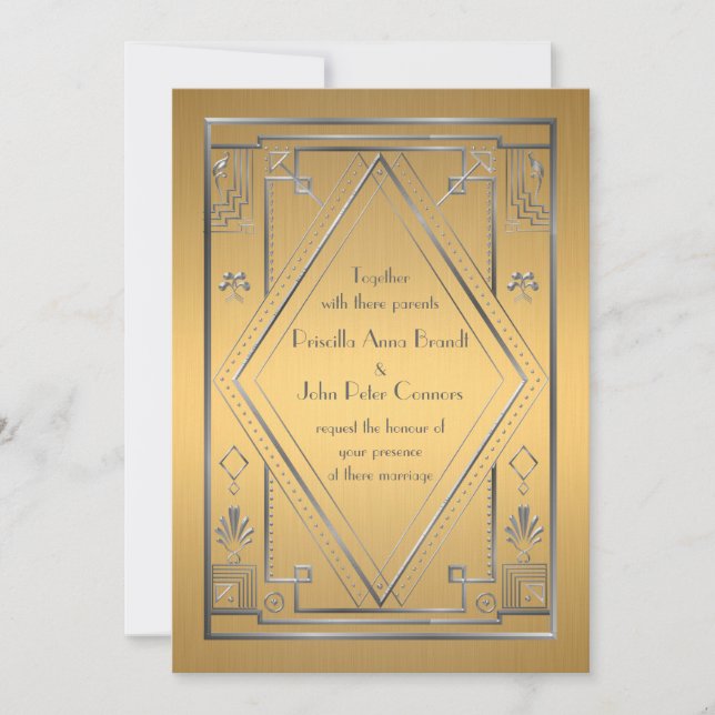 Tarjeta de invitación de boda,Gran Gatsby,plata, o (Anverso)