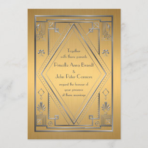 Tarjeta de invitación de boda,Gran Gatsby,plata, o