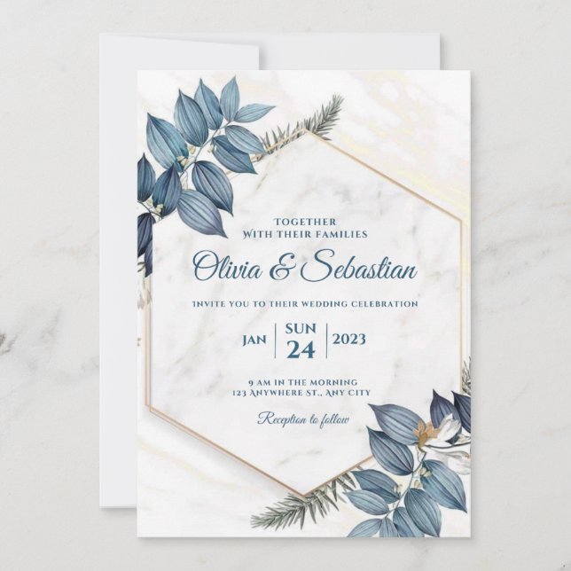 tarjeta de invitación de boda hermosa y elegante (Anverso)