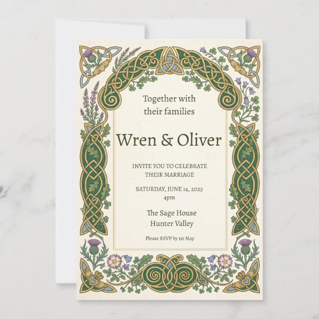 Tarjeta de Invitación de Boda Iluminada con Nudos  (Anverso)