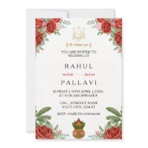 Tarjeta de Invitación de Boda India Rosa Roja Eleg