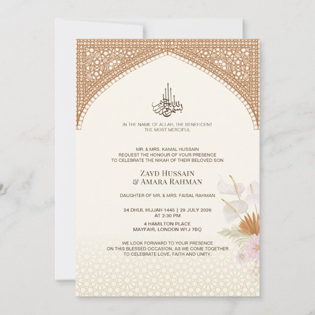Tarjeta de Invitación de Boda Islámica – Anthurium (Anverso)
