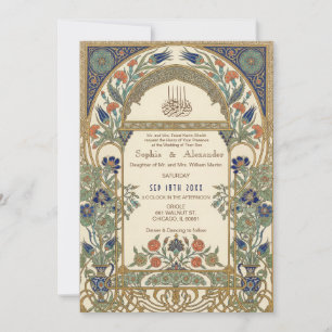 Tarjeta de Invitación de Boda Islámica Floral de O