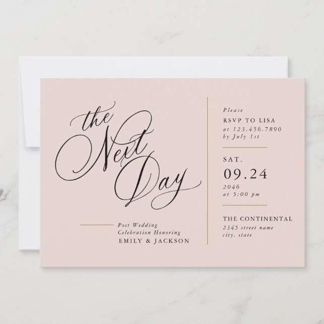 Tarjeta de Invitación de Boda Línea Bloque Escritu (Anverso)