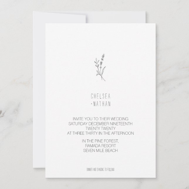 Tarjeta de Invitación de Boda Marfil Minimalista Ú (Anverso)