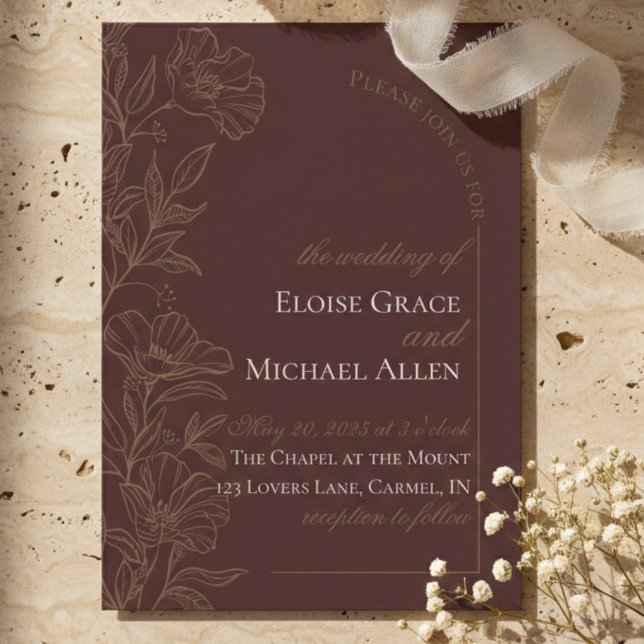 Tarjeta de invitación de boda marrón mousse modern (Simple Modern Mousse Brown Wedding Invitation)