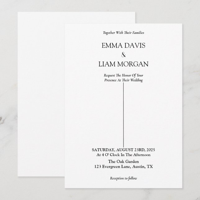 Tarjeta de invitación de boda minimalista (Anverso / Reverso)